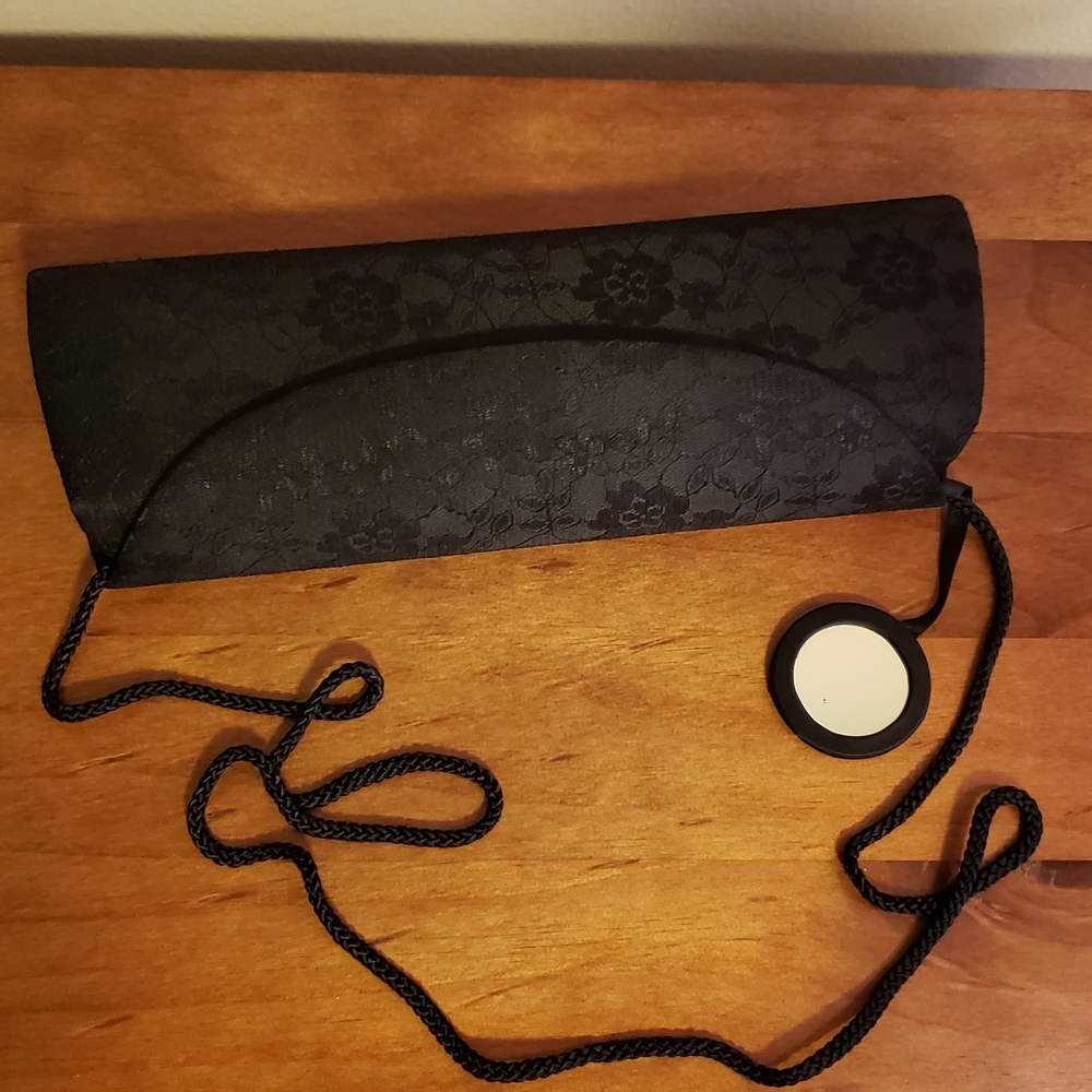Elegant Jaquard Black Clutch With Cord Strap